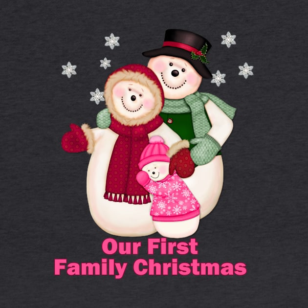 Snowman Snow Family First Christmas - Pink by SpiceTree